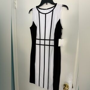 Calvin Klein Black and White Sheath Midi Dress